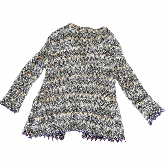 Vintage y2k Chunky Knit Long Cardigan Funky Fuzzy Zig Zag French Handmade - Picture 3 of 10